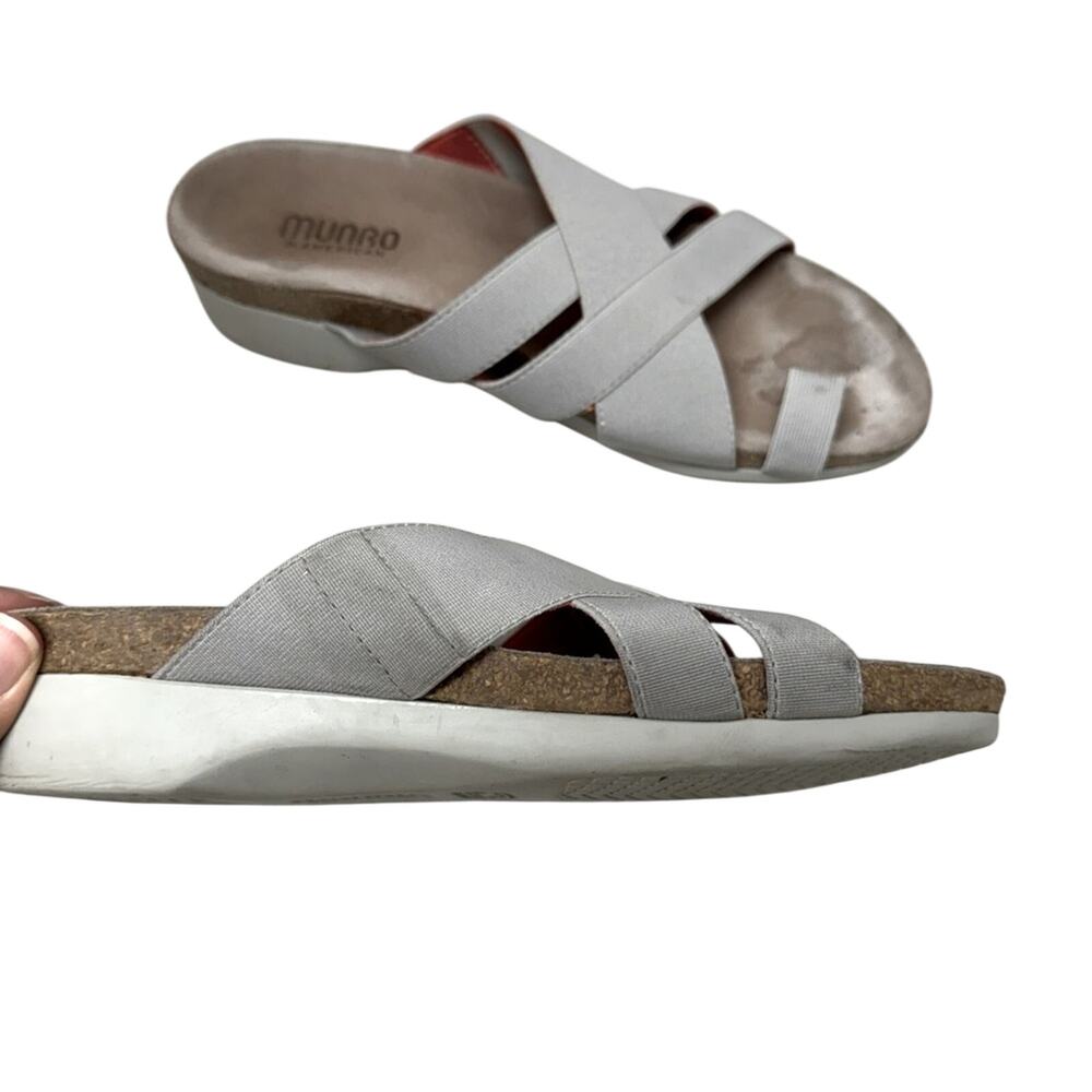 Munro Grey Leather Strappy Sandals Womens 6.5 Casual Beachy Slip On Summer